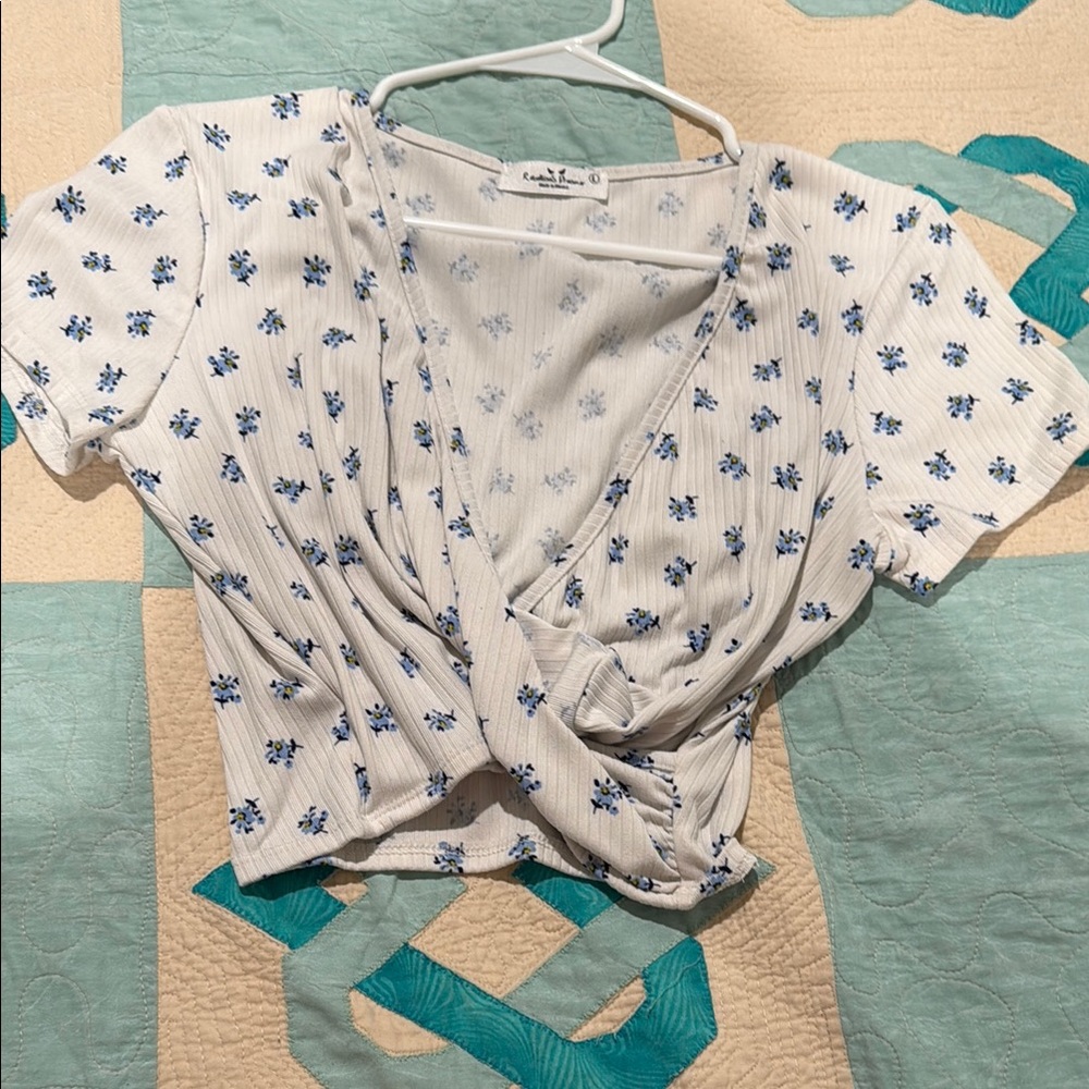 Cream Wrap Ruched Crop Top Short Sleeve